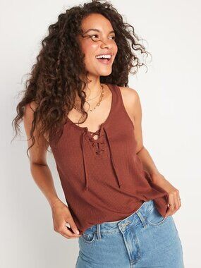 Old Navy Brick Lace Up Tank Top Summer Casual Trendy Detail